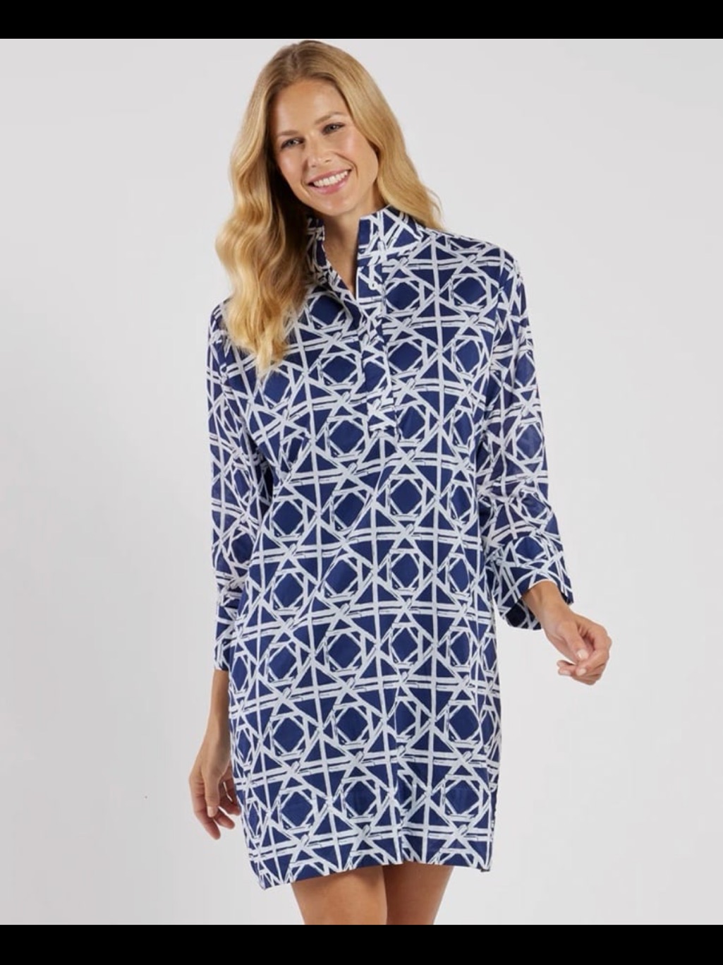 Jude Connally Navy And White Geometric Mini Dress
